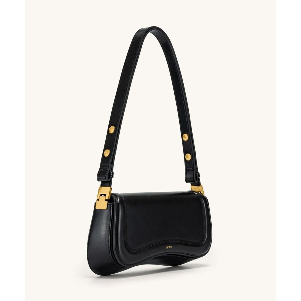 JW Pei Joy Shoulder Bag Black Vegan Leather Gold Accents